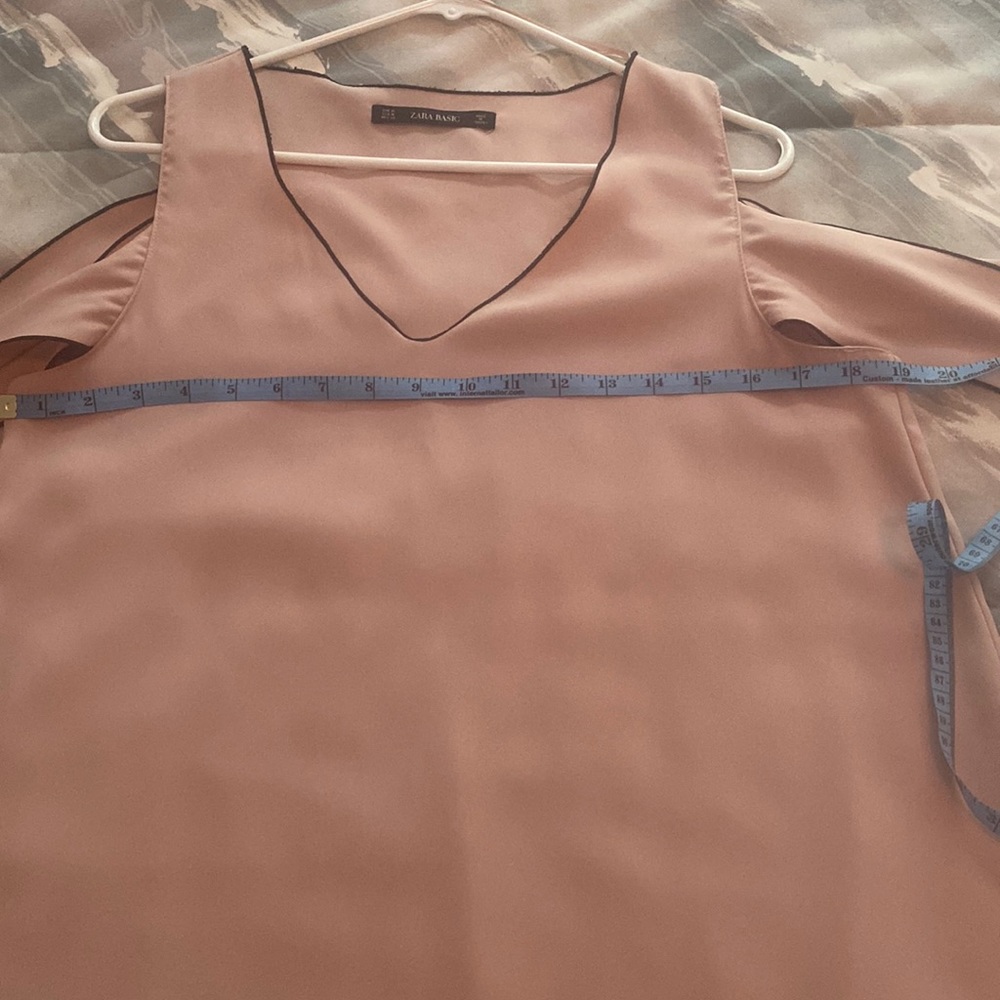 Zara pink dress with black trim sleeveless with scarf like sleeves V neck.M poly - Picture 6 of 11